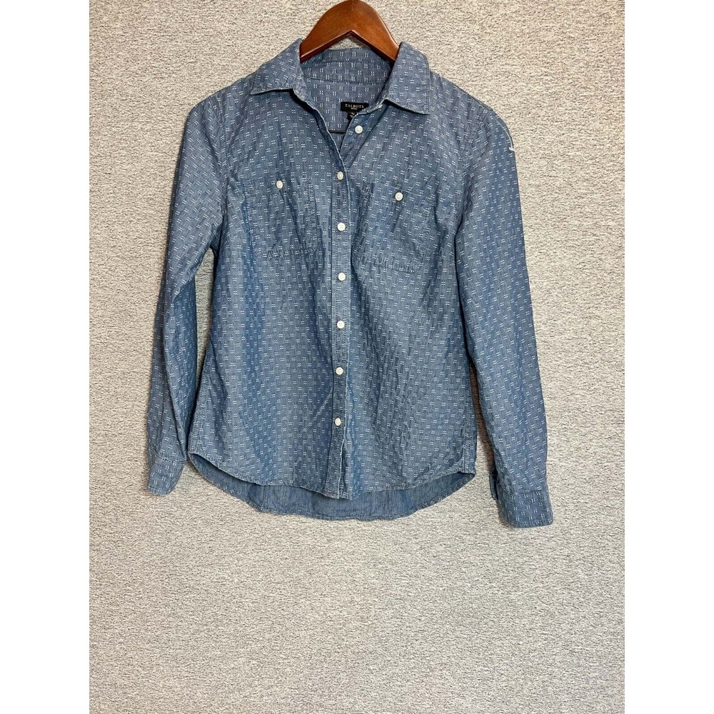 Talbots Button Down Shirt Women S Petite Long Sleeve Chest Pocket Cotton Blue